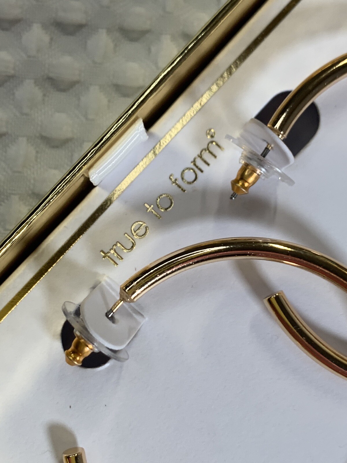 True To Form Hoop Earrings Solid Brass 2 1/8″ Diameter . New in Box