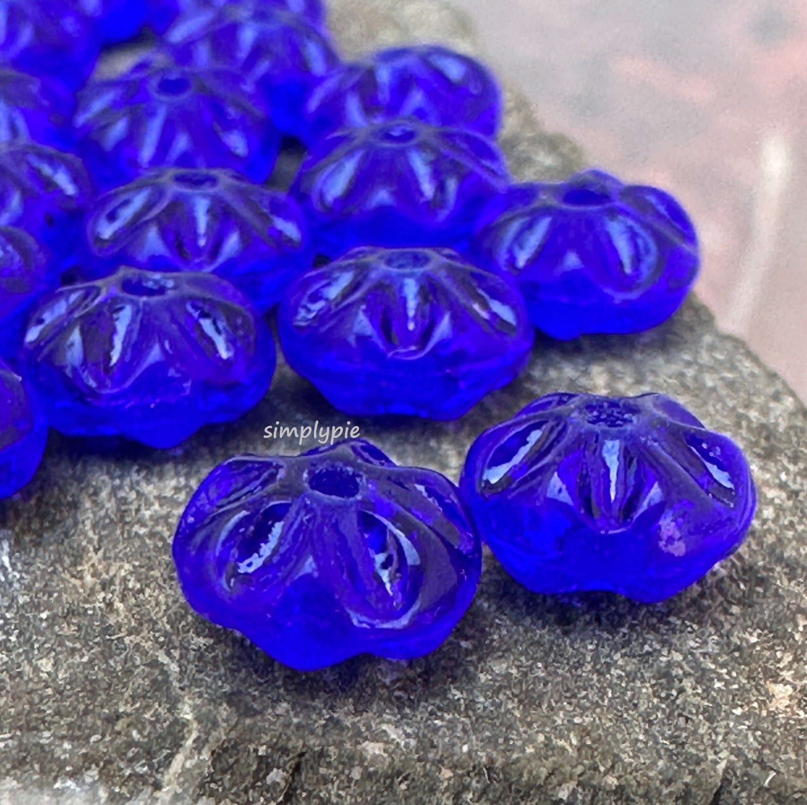 Vintage Cobalt Rippled Rondelle German Glass Beads 25 Pcs Spacer Glass Beads