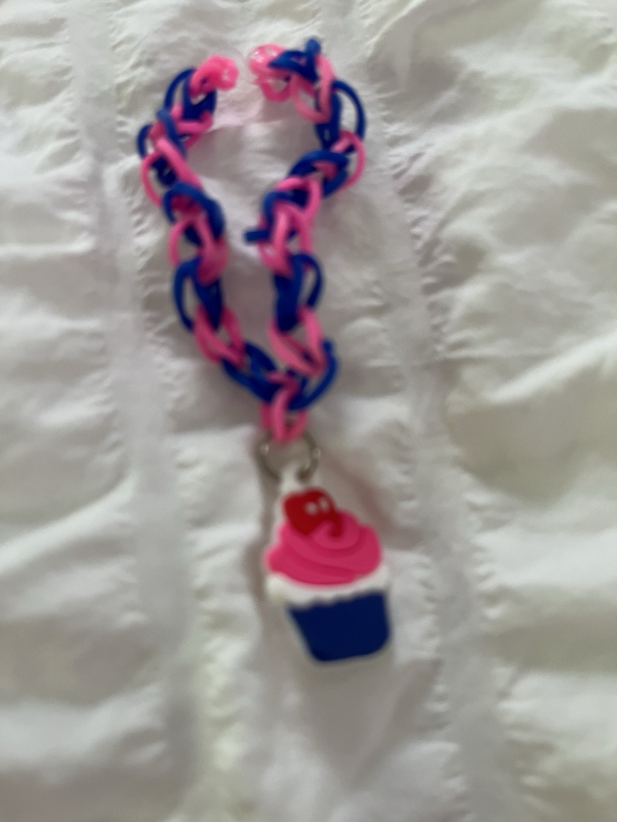 Unisex Kids Pink Blue Rubber Braided Charm Bracelet, Cupcake Dangle Hook