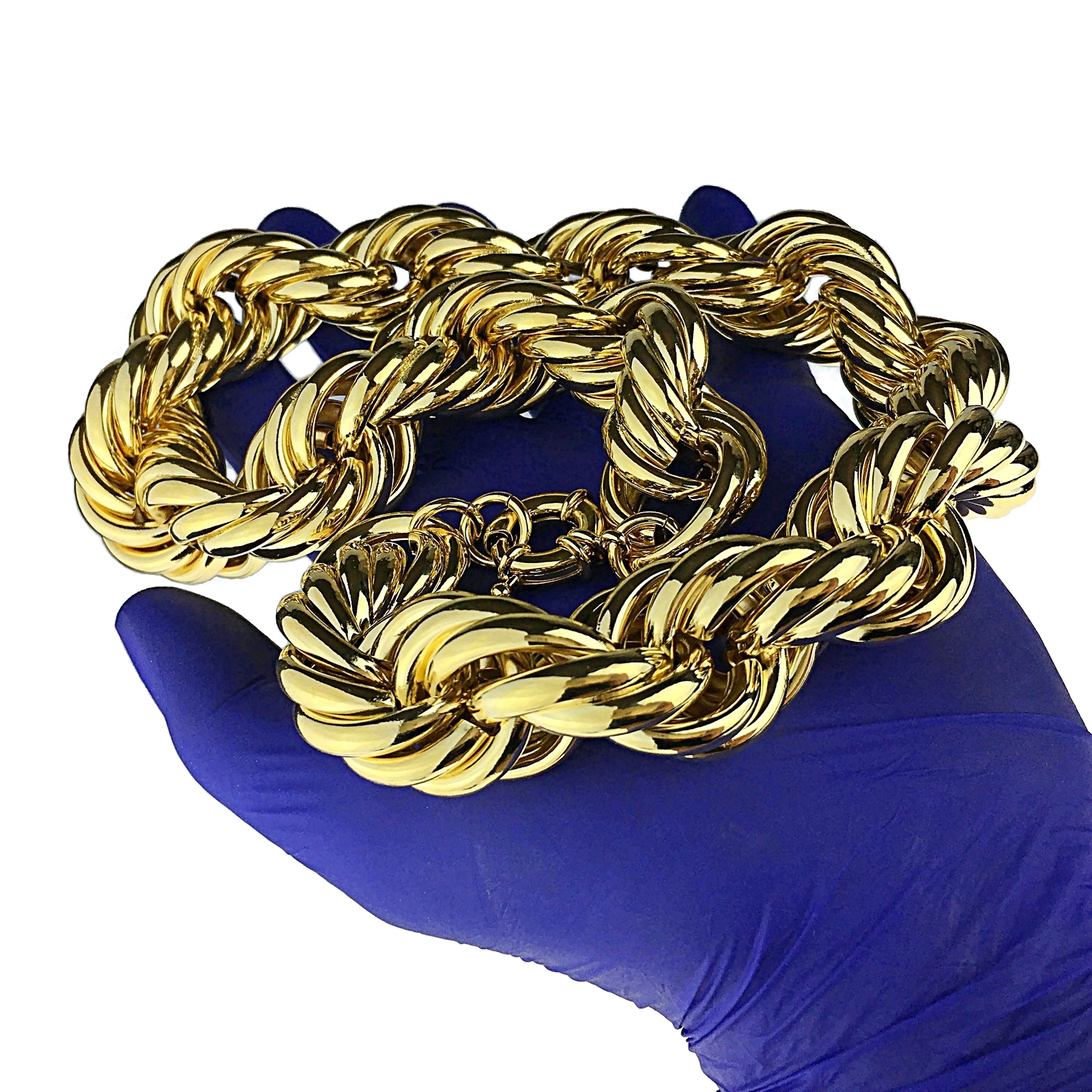 14K Gold Plated Huge Chain Hollow Rope Dookie 25MM x 20″ Inch Hip Hop Necklace