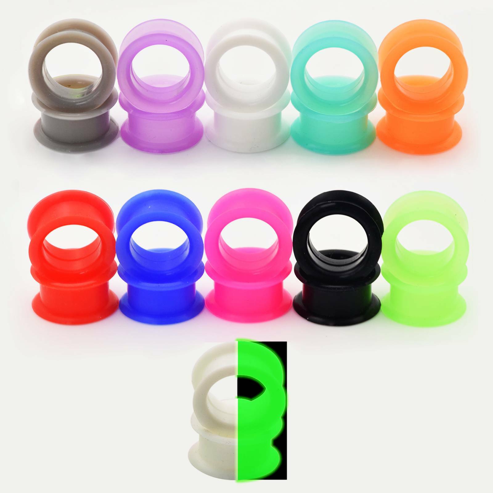 2Pcs Thick Silicone Ear Skins Flesh Tunnels Double Flared Hollow Ear Gauge Plugs