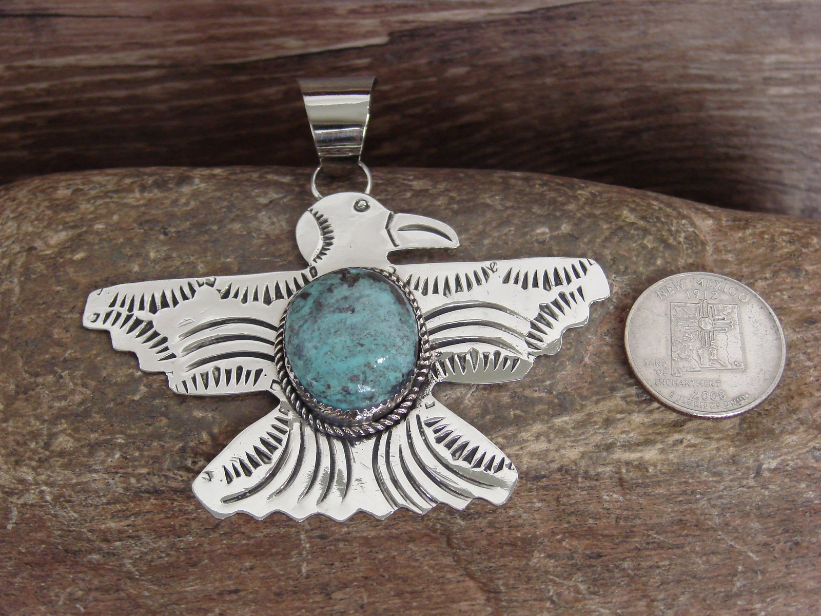 Native American Nickel Silver & Turquoise Thunderbird Pendant – Cleveland