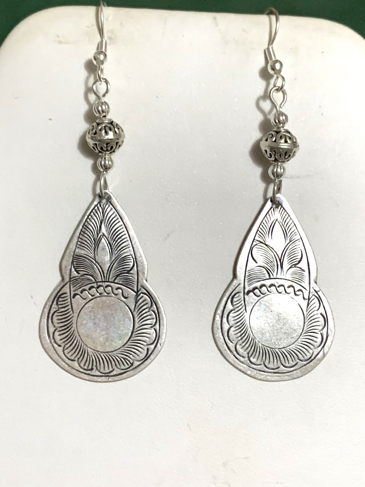 NEW ITEM *LG. ENGRAVED SILVER HILL TRIBE PENDULUM DROP EARRINGS .925 WIRES-NEW