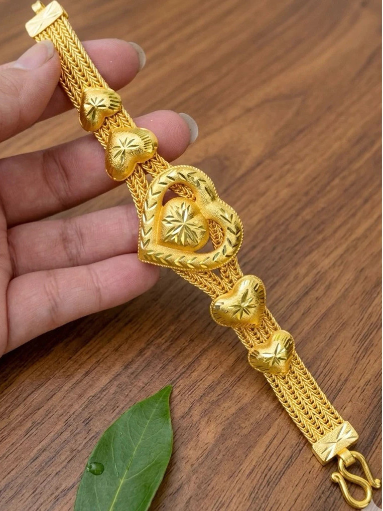 Bracelets Bangle Braided Gold Plated Heart carved Ribbon Jewelry 5 Baht 7.5 Inch