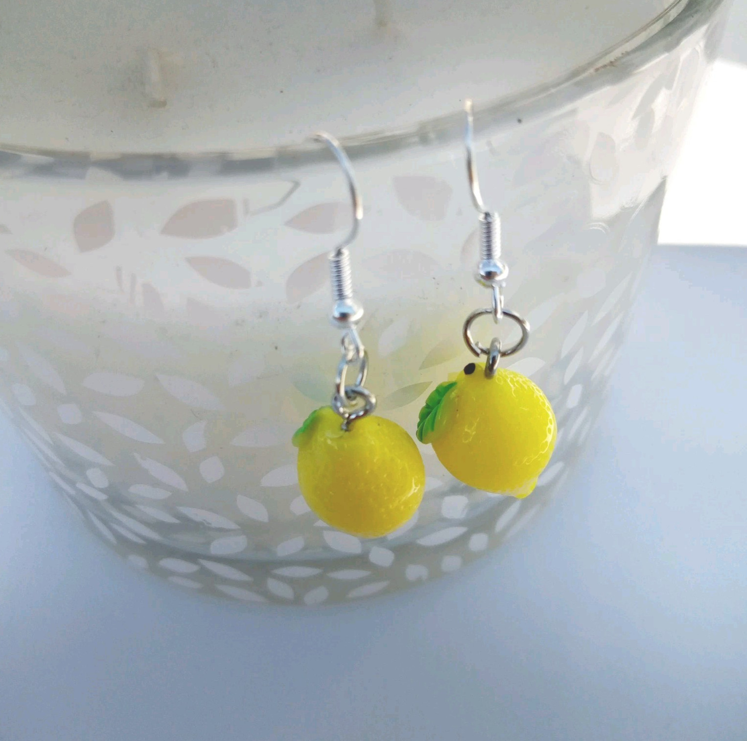 Lemon dangle earrings 3d Yellow Fruits shape Retro Kitsch Novelty Fun Theme