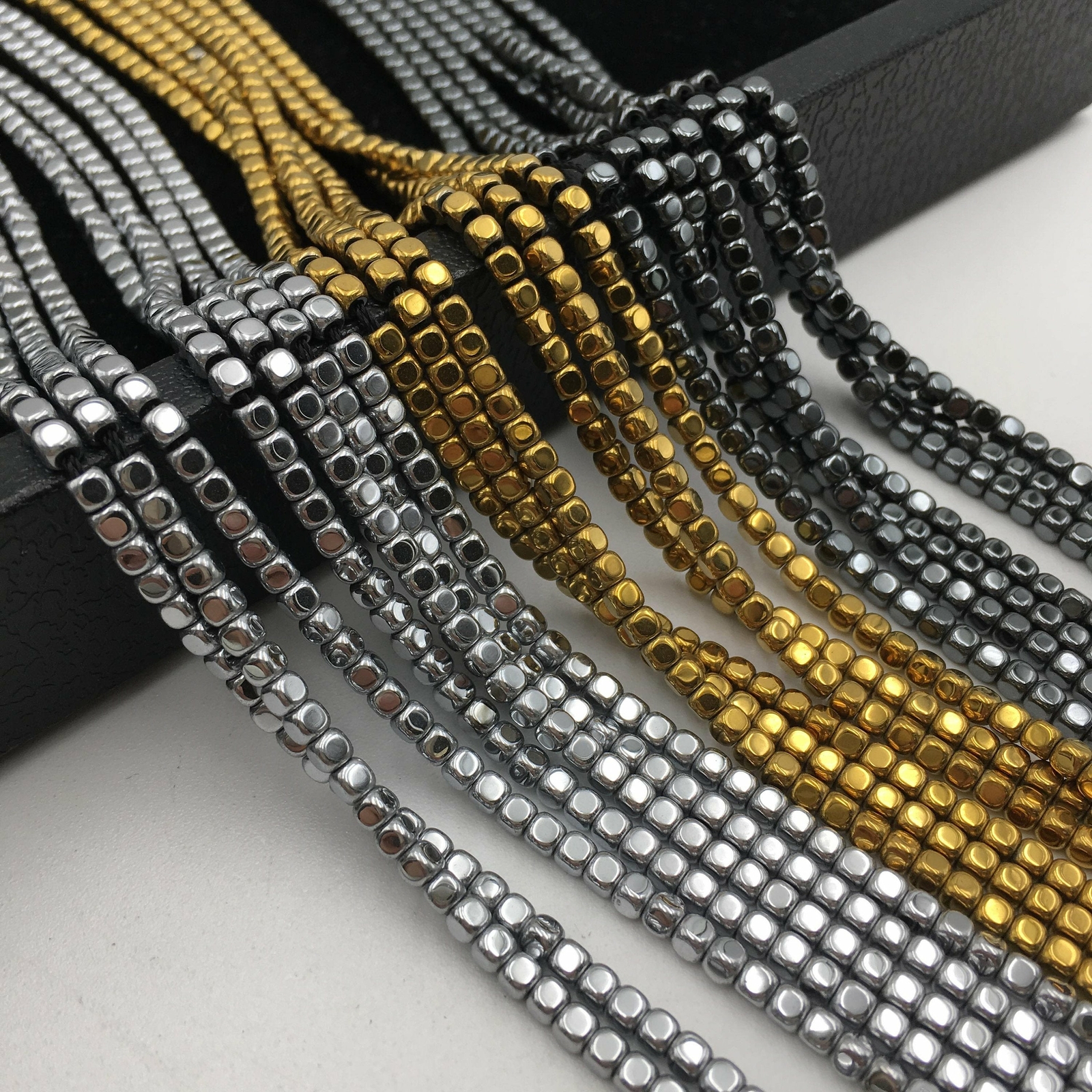 Gray/Gold/Silver/Copper Hematite Smooth Dice Cube Beads 3x3mm 15.5″ Strand