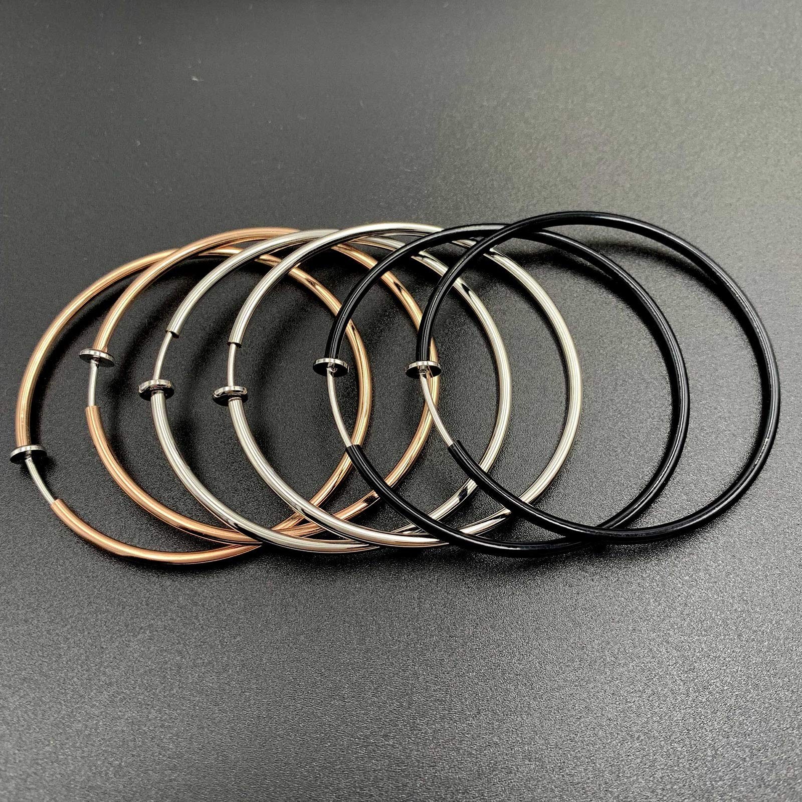 Clip On Hoop Spring Earrings Non Pierced Black Silver Rose Gold Tone (60mm)