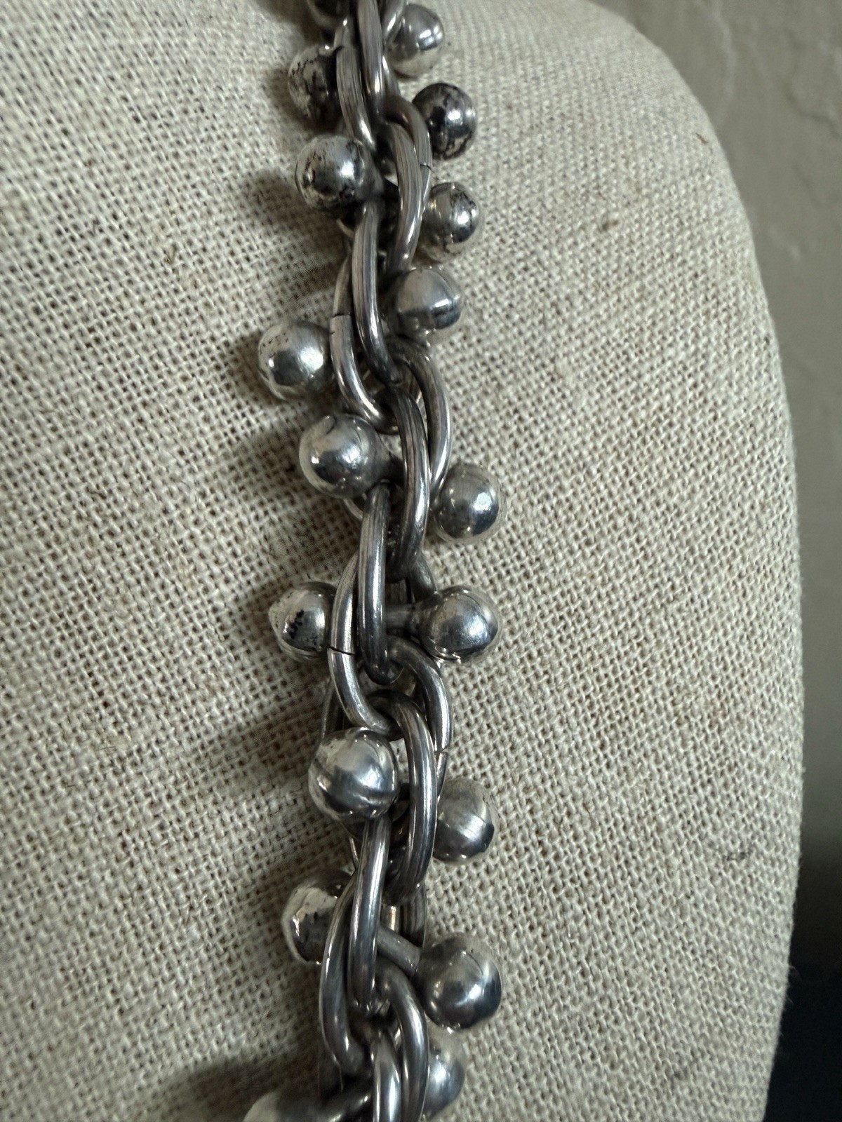 VTG Taxco Mexico Sterling DNA Link Peppercorn Necklace Spratling Style 122.9g
