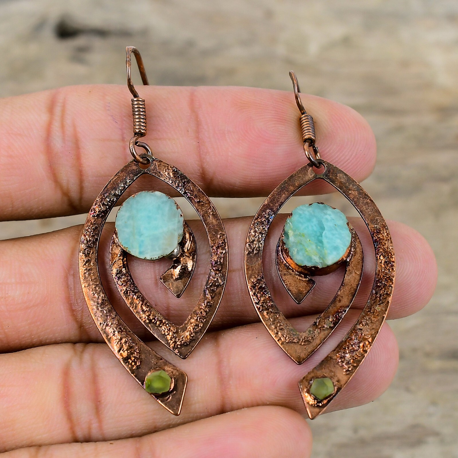 Amazonite Copper Gift For Mother Electroformed Drop/Dangle Earrings 2.52″