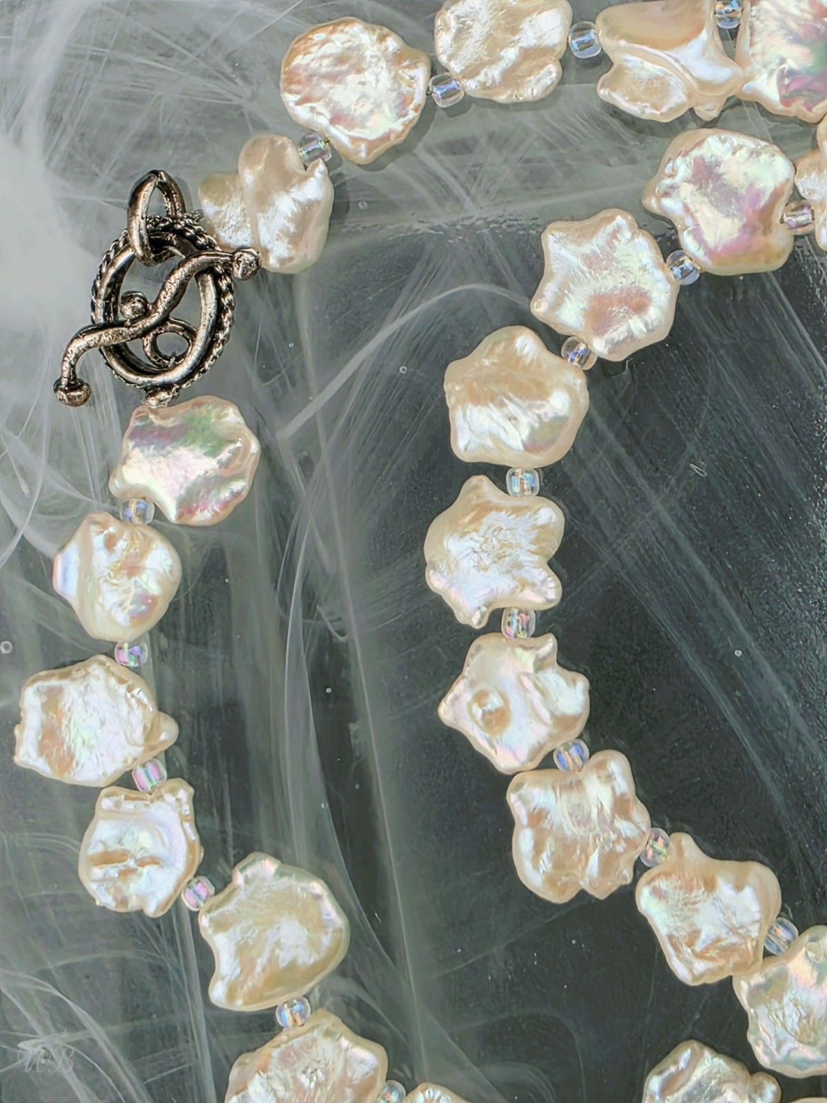 Real White Baroque Freshwater Cultured Pearl Star Necklace 20″ Silver Tone Clasp