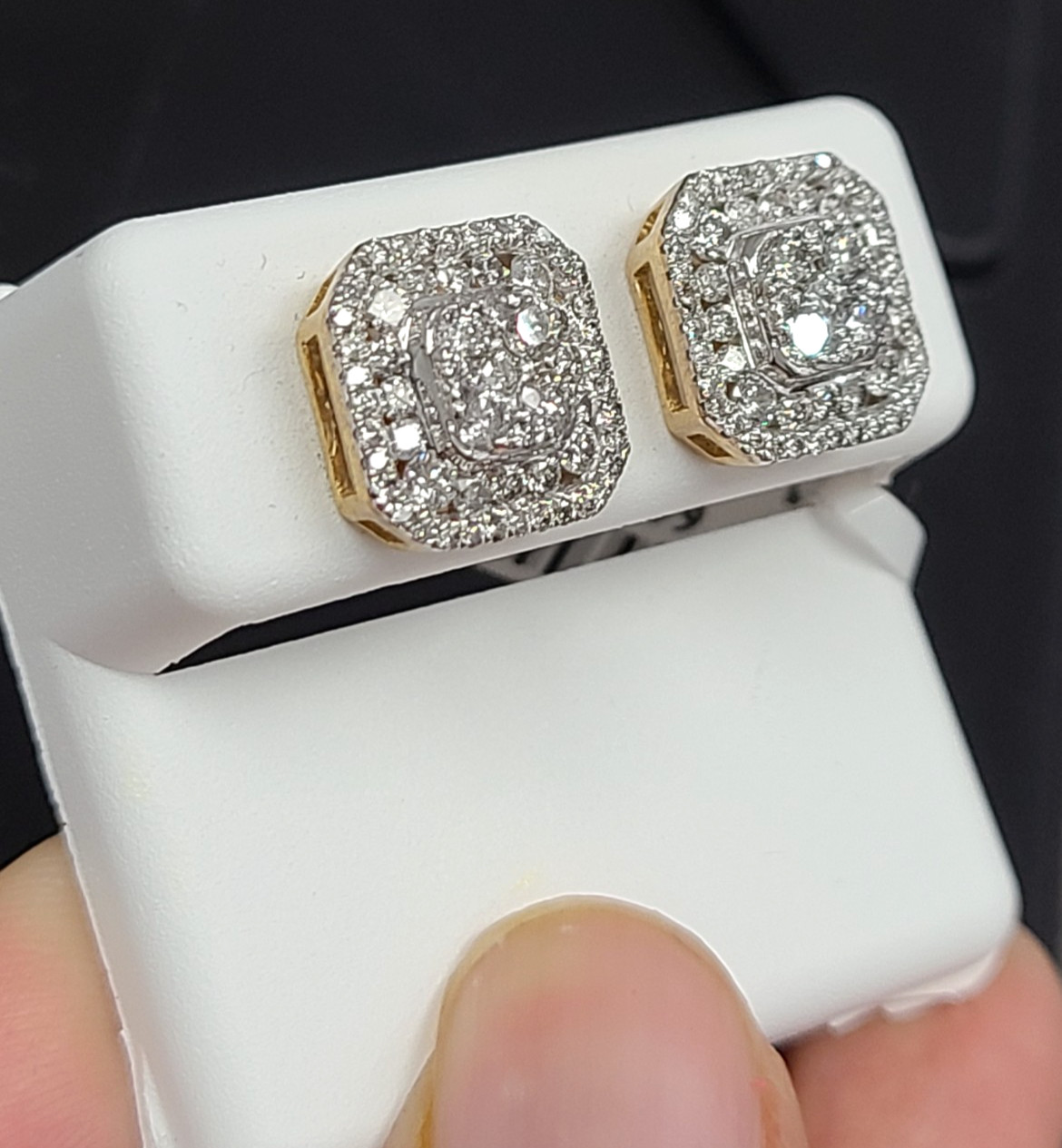 DEAL! 1.50 CTW NATURAL REAL DIAMONDS SQUARE STUDS EARRINGS 10K GOLD 11.5mm