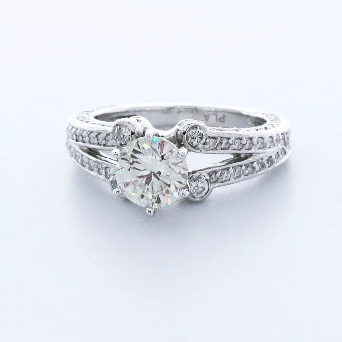 Side Stone Engagement Ring Solid Platinum 2.73 CT Round Lab-Grown Diamond E VS1