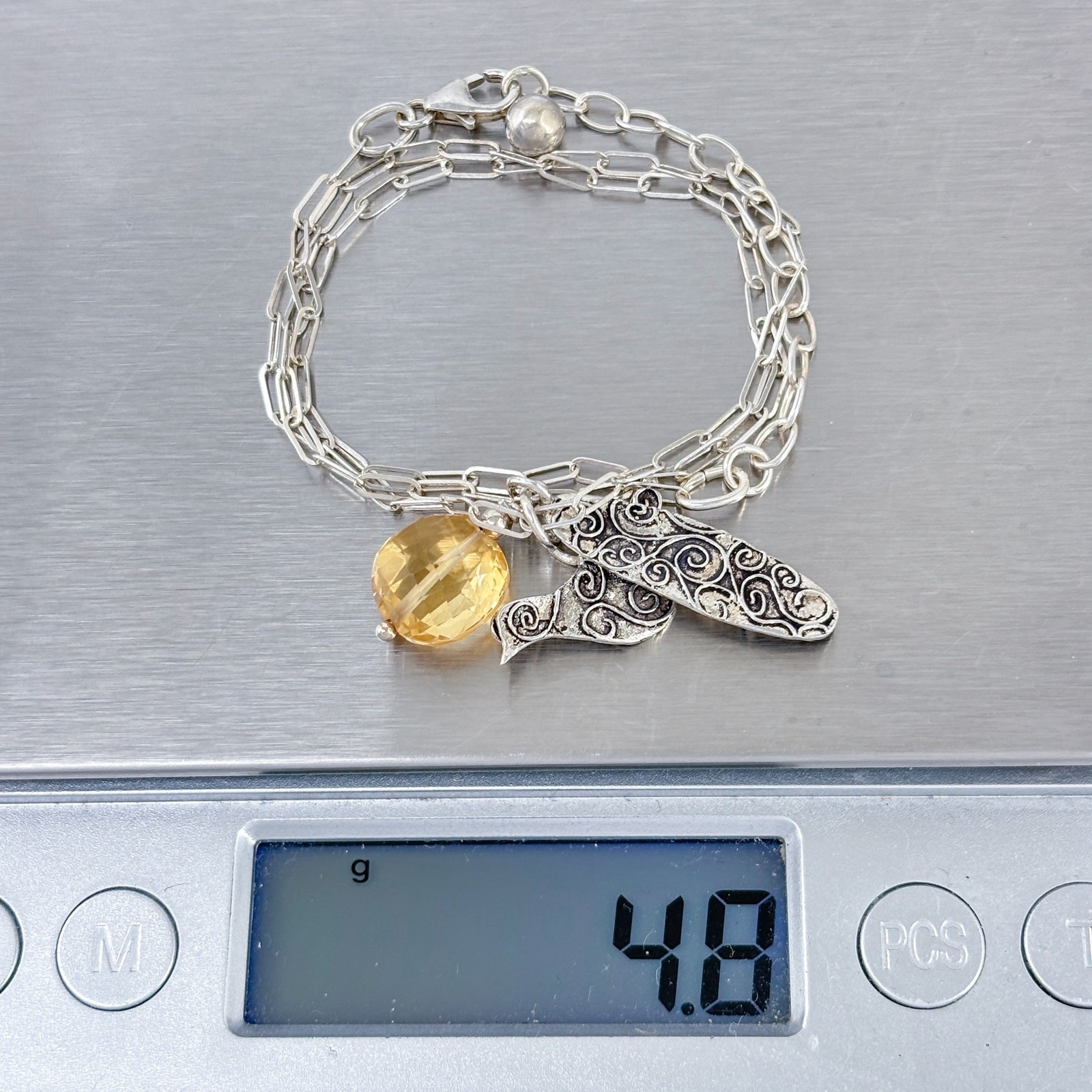 Vintage Sterling Silver 925 Citrine Bird Charm Pendant