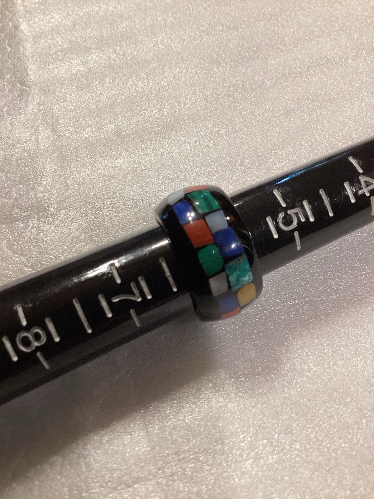 Black Resin Plastic Ring Inlaid With Multi Gemstones Size 6 VGC