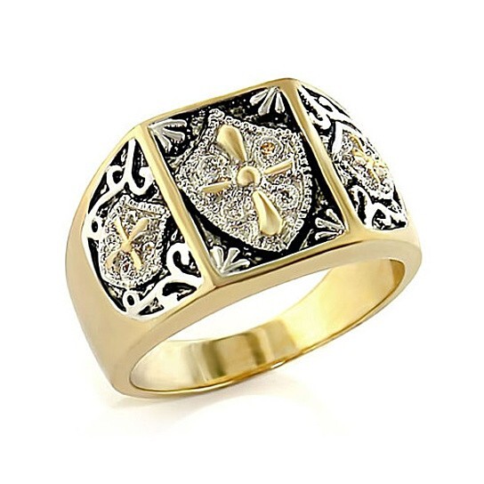 Black Silver Gold Jet Celtic Gothic Cross Men’s Ring Size 9 – 11 w Gift Box