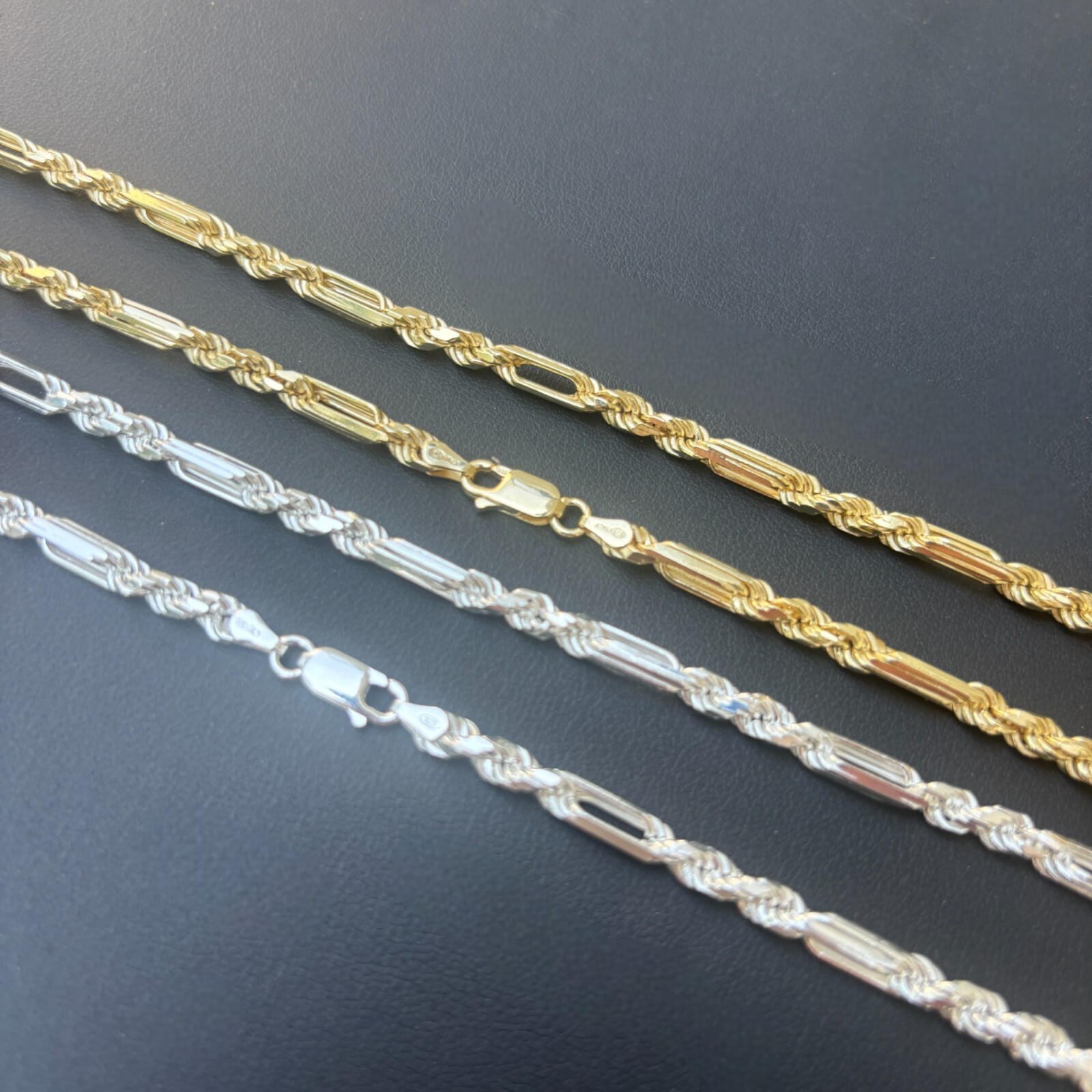4mm Figarope Chain Necklace – Real Solid 925 Sterling Silver Or 14k Gold Vermeil