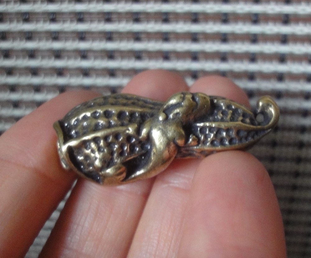 Vintage Style Pure Brass Small Peanut with Animal Statue Pendant