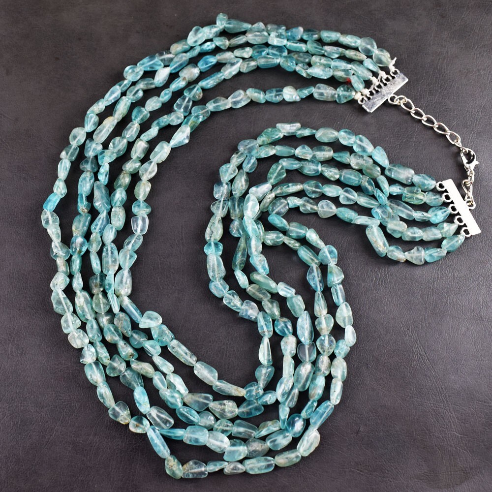 5 Strand Most Brilliant Blue Apatite 484 Cts Beaded Beautiful Necklace VK 18E676