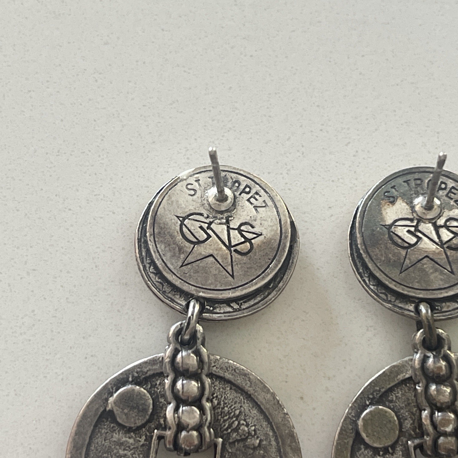GAS Bijoux Beige Enamel Open circle Dangle Earrings sequins studs Peirced