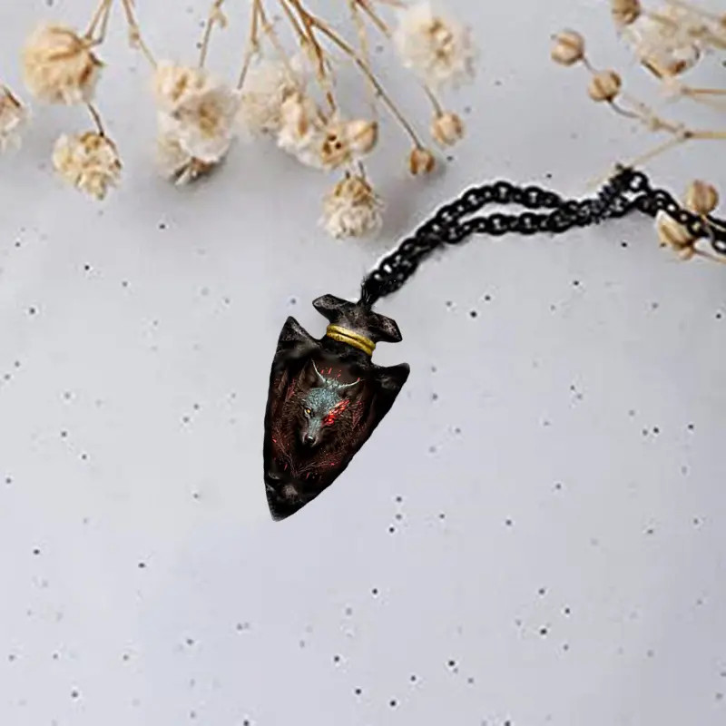 Wolf Hell Arrow Head Necklace Native American Jewelry Nature Pendant