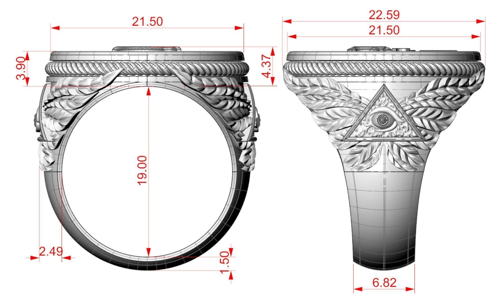 Oxidized Men’s Master Masonic All Seeing Eye 925 Sterling Silver Statement Rings