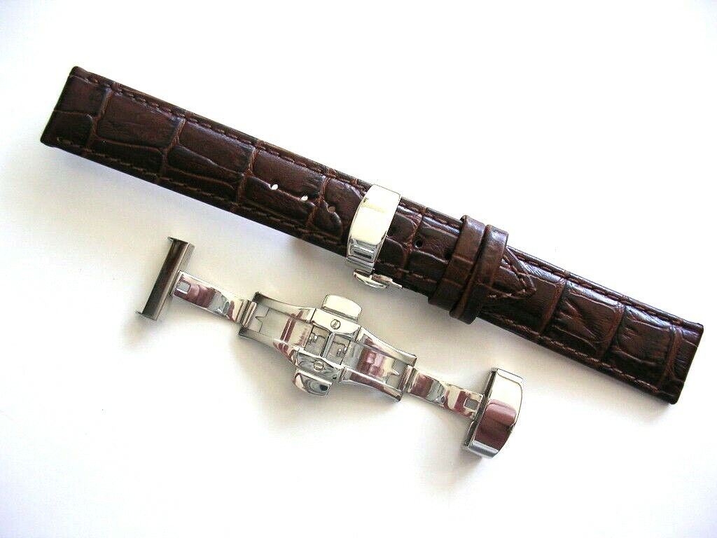20mm Brown Croco Calf watch band with SS Push Button Butterfly Deploy IW SUISSE