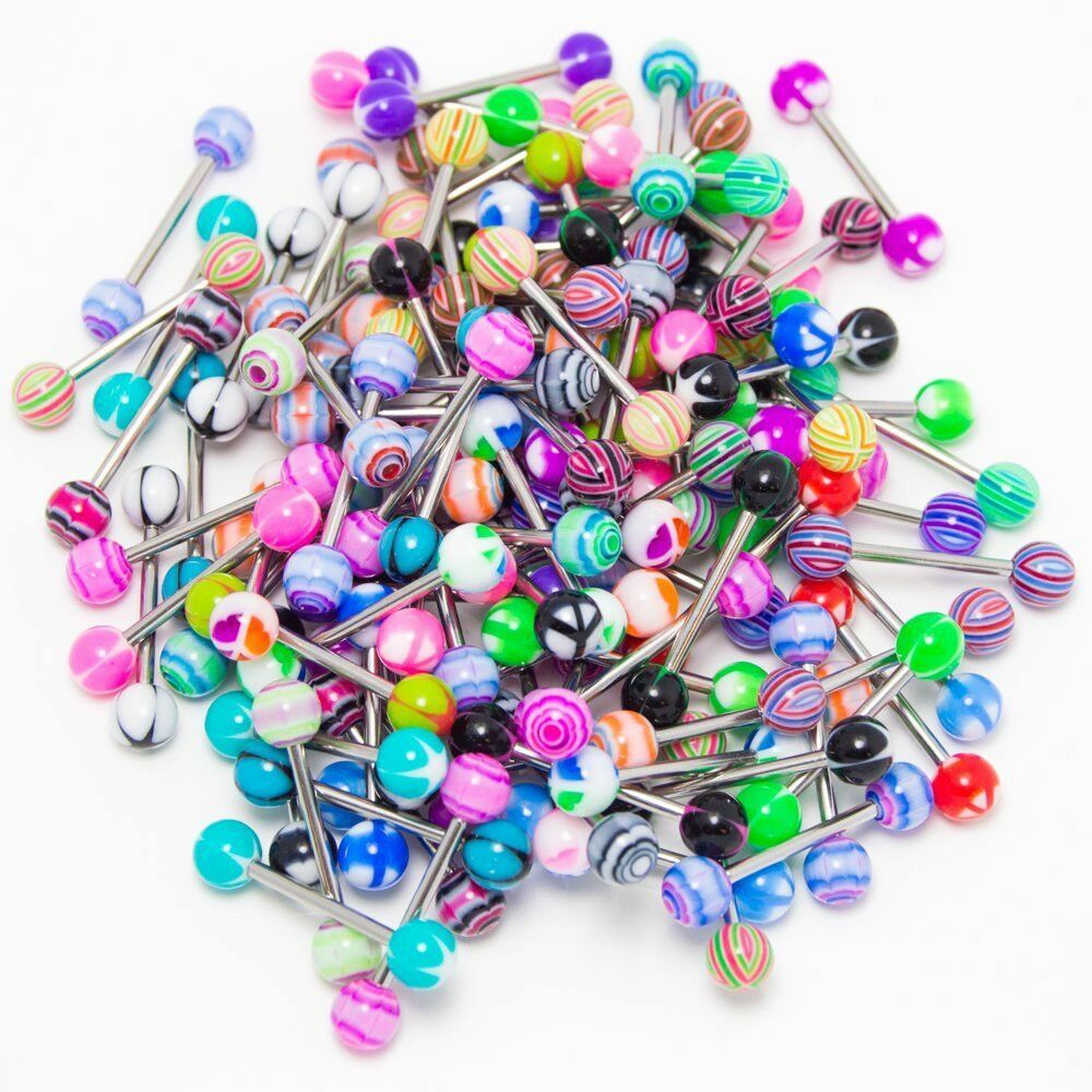 Lot 110 PCS Body Piercing Eyebrow Navel Belly Tongue Lip Bar Ring Mixed Colors