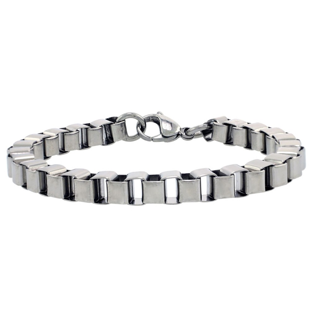 Men 6MM Stainless Surgical Steel Box Bike Chain Link Bracelet 7″
