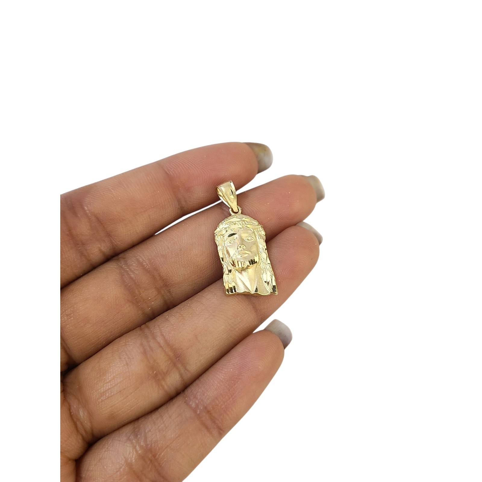 Real 14K Yellow Gold Jesus Head Pendant Charm 1″ Diamond Cut