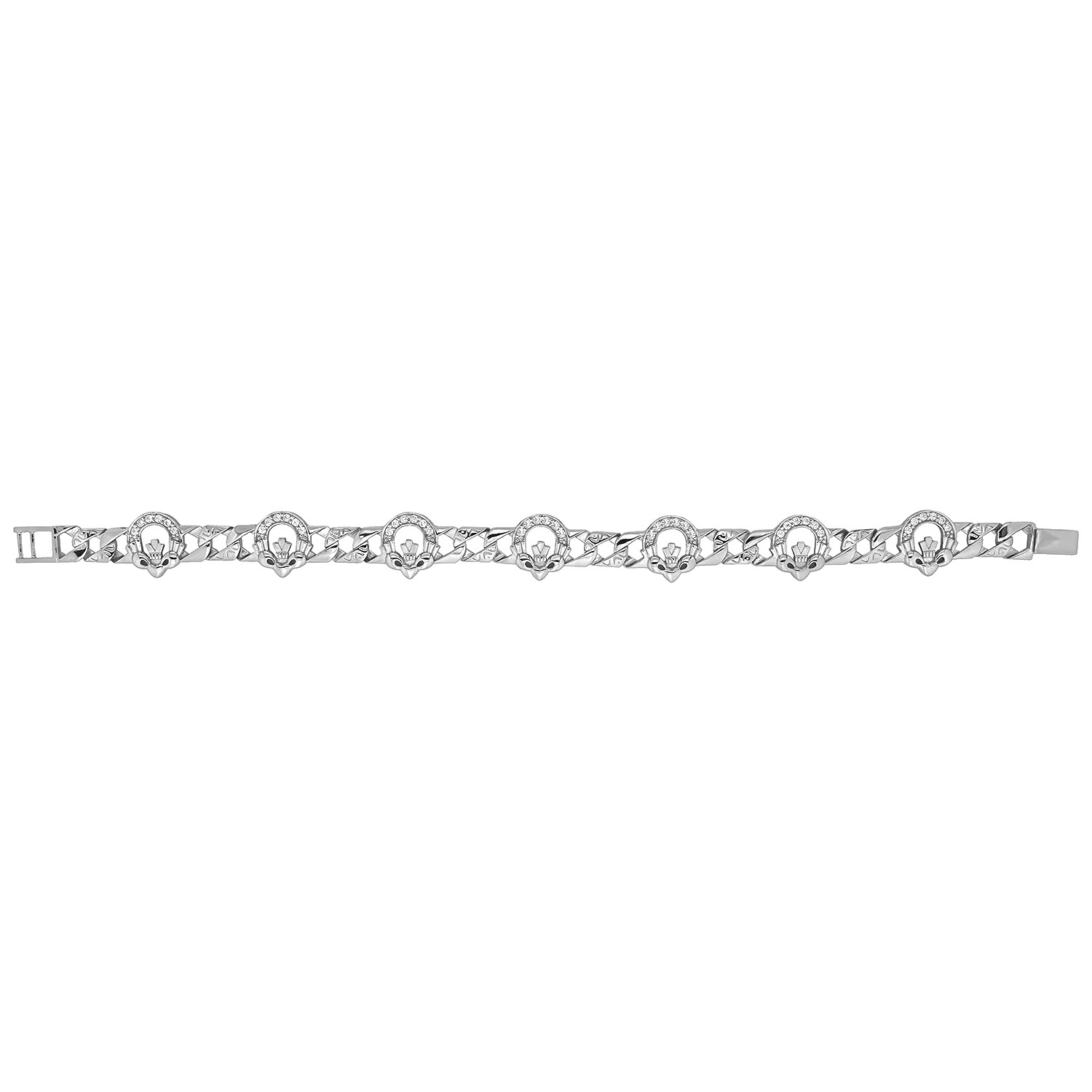 Womens 925 Sterling Silver Cast Ladies CZ Caladdagh Bracelet FREE UK Delivery