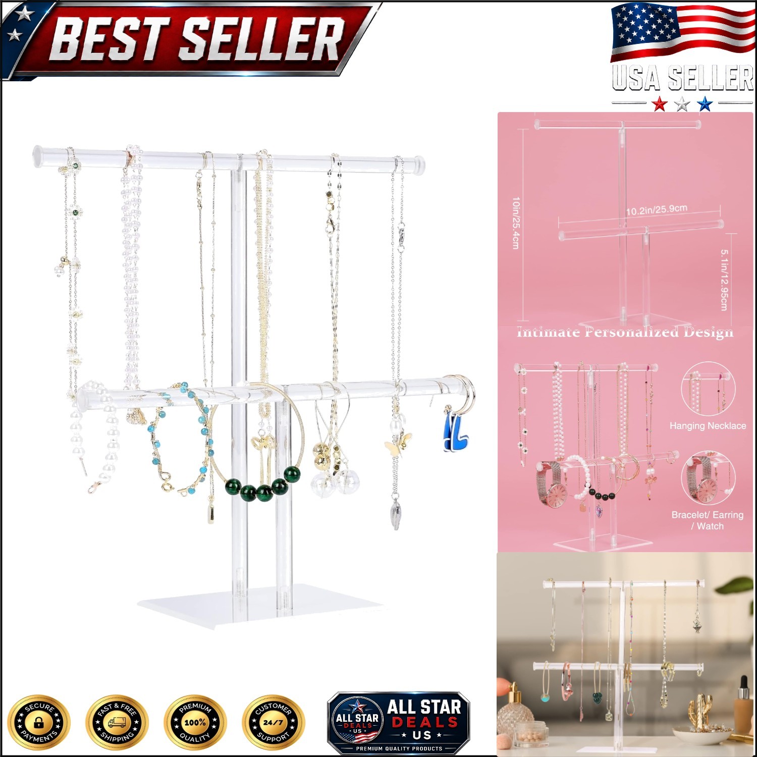 Lightweight Acrylic Jewelry Holder – Polished 2-Tier Stand for Every Occasion