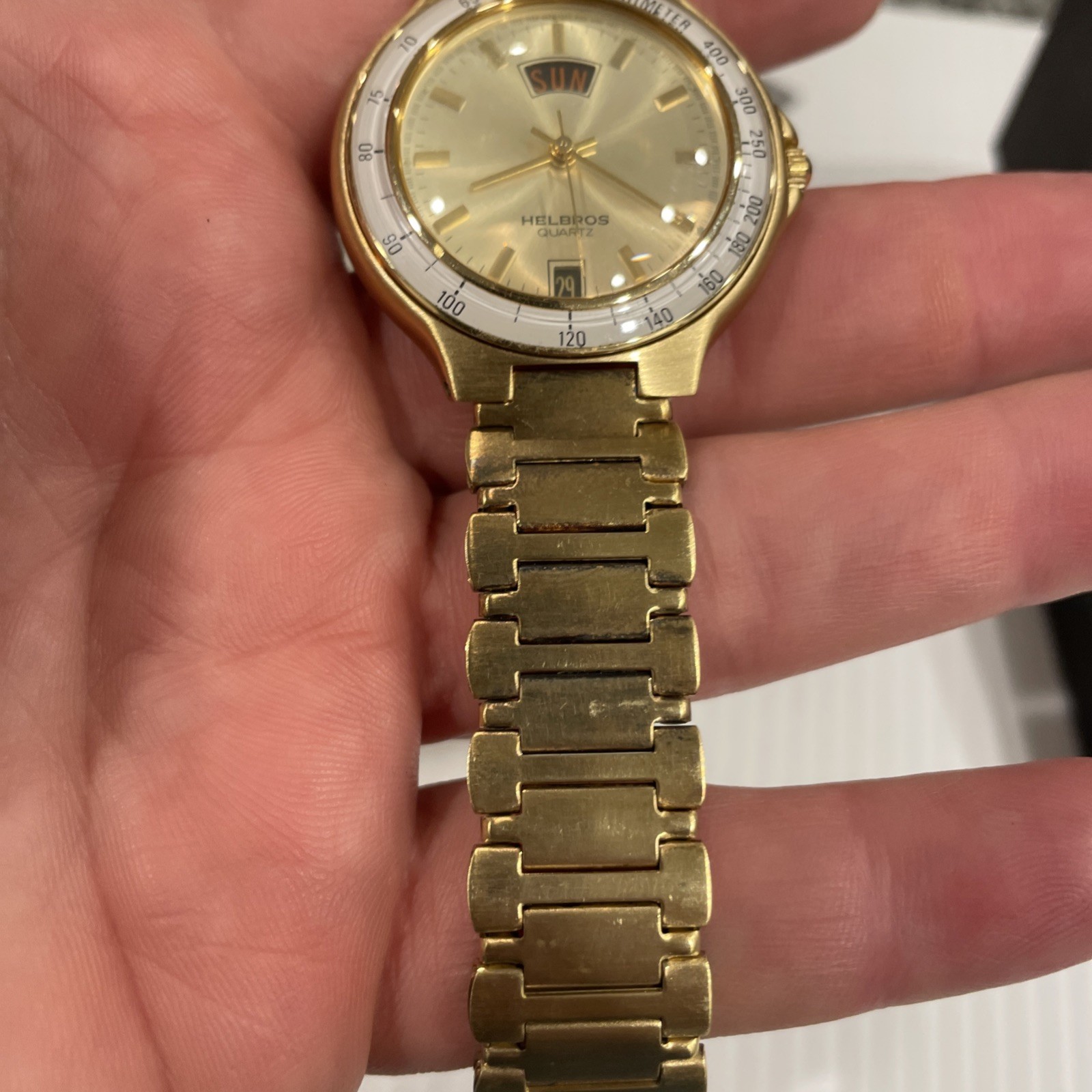 Vintage New Old Stock Helbros Tachymeter Men’s Wristwatch New W Box Papers