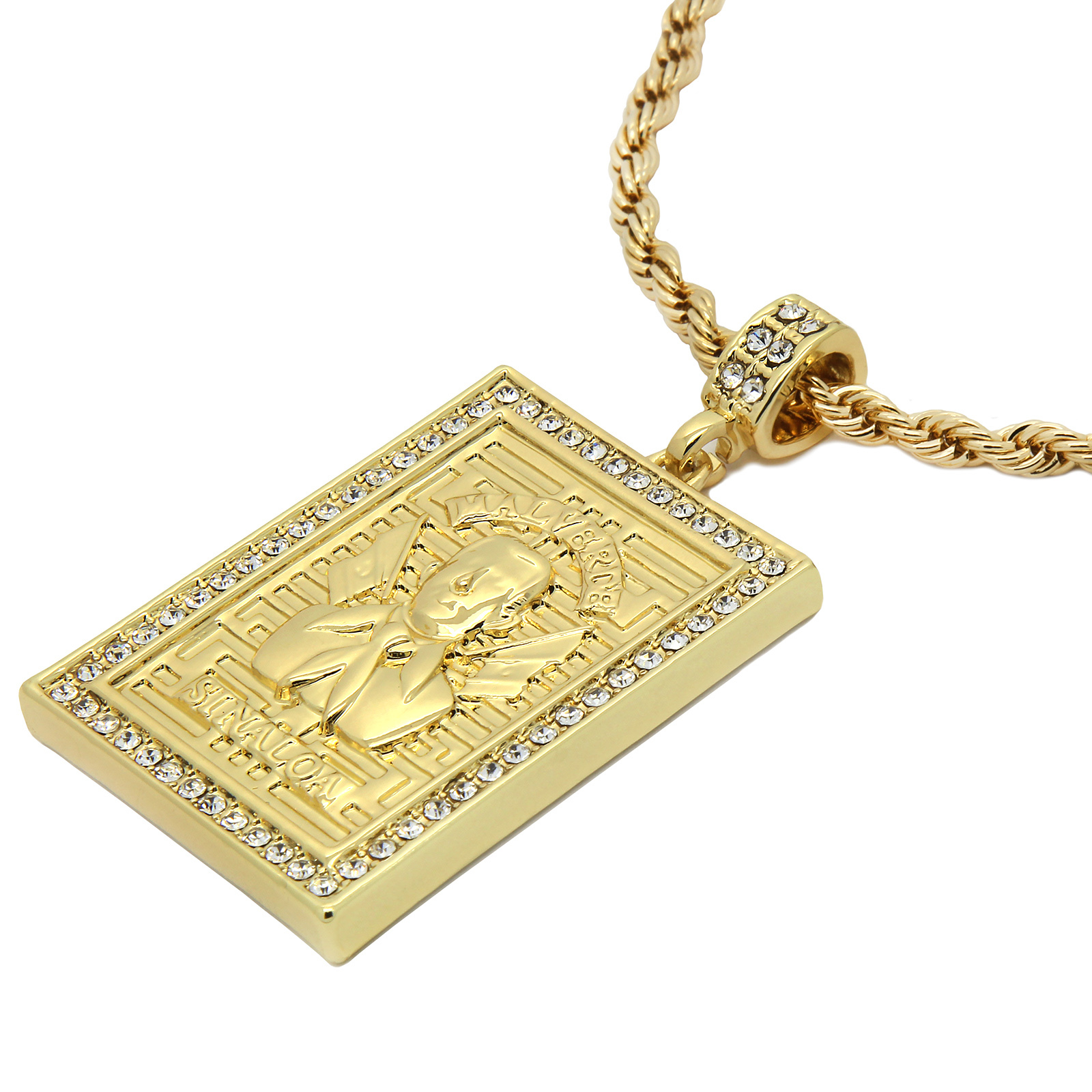 Mens 14K Gold Plated Malverde Cubic-Zirconia 24″ Rope Chain pendant