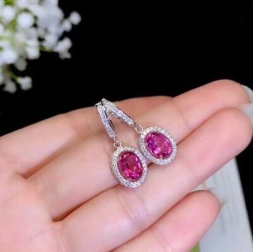 4.20Ct Lab Created Red Ruby Drop & Dangle Earrings 14K White Gold Finish