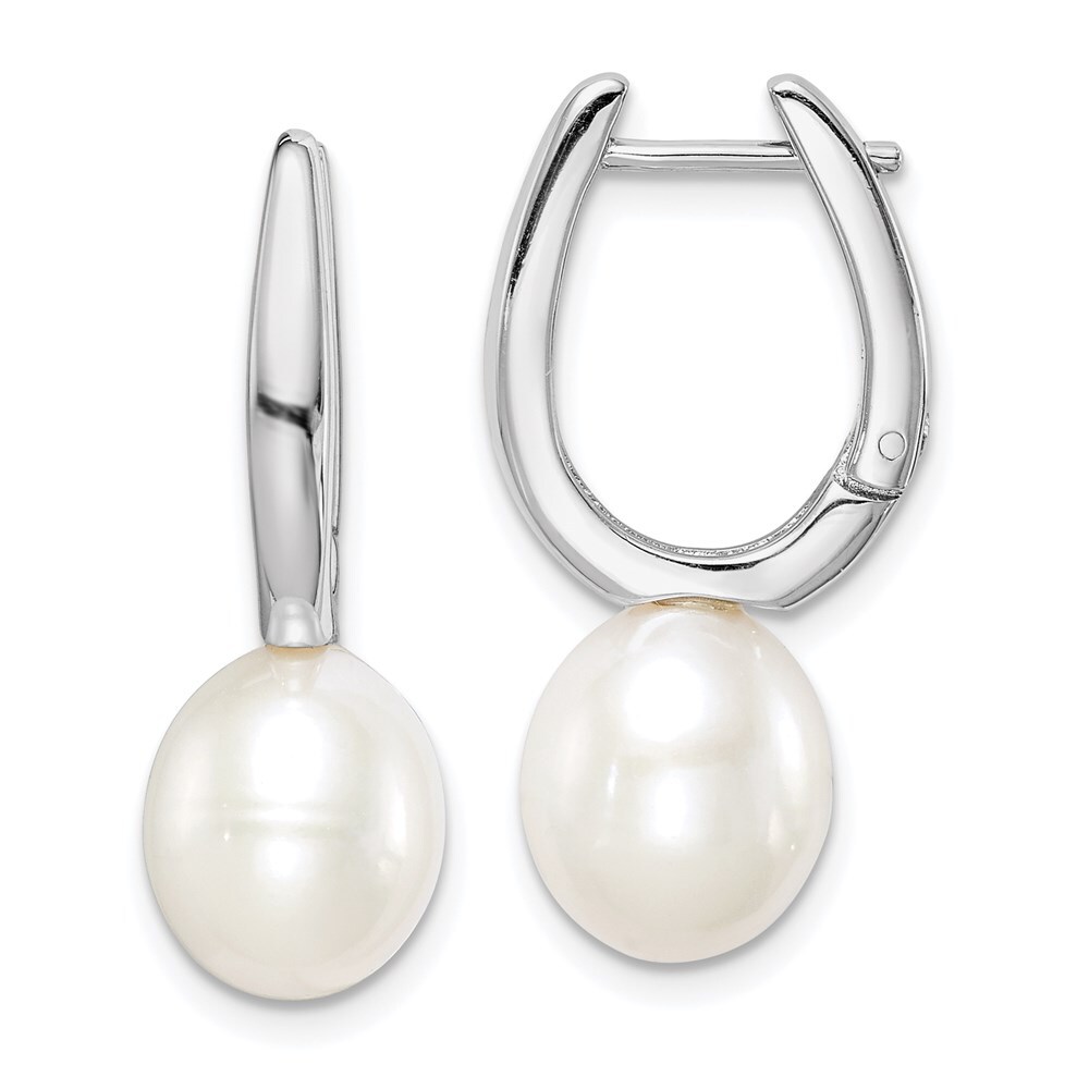 24.95mm Sterling Silver 7-8mm White Rice Freshwater Cultured Pearl Earrings