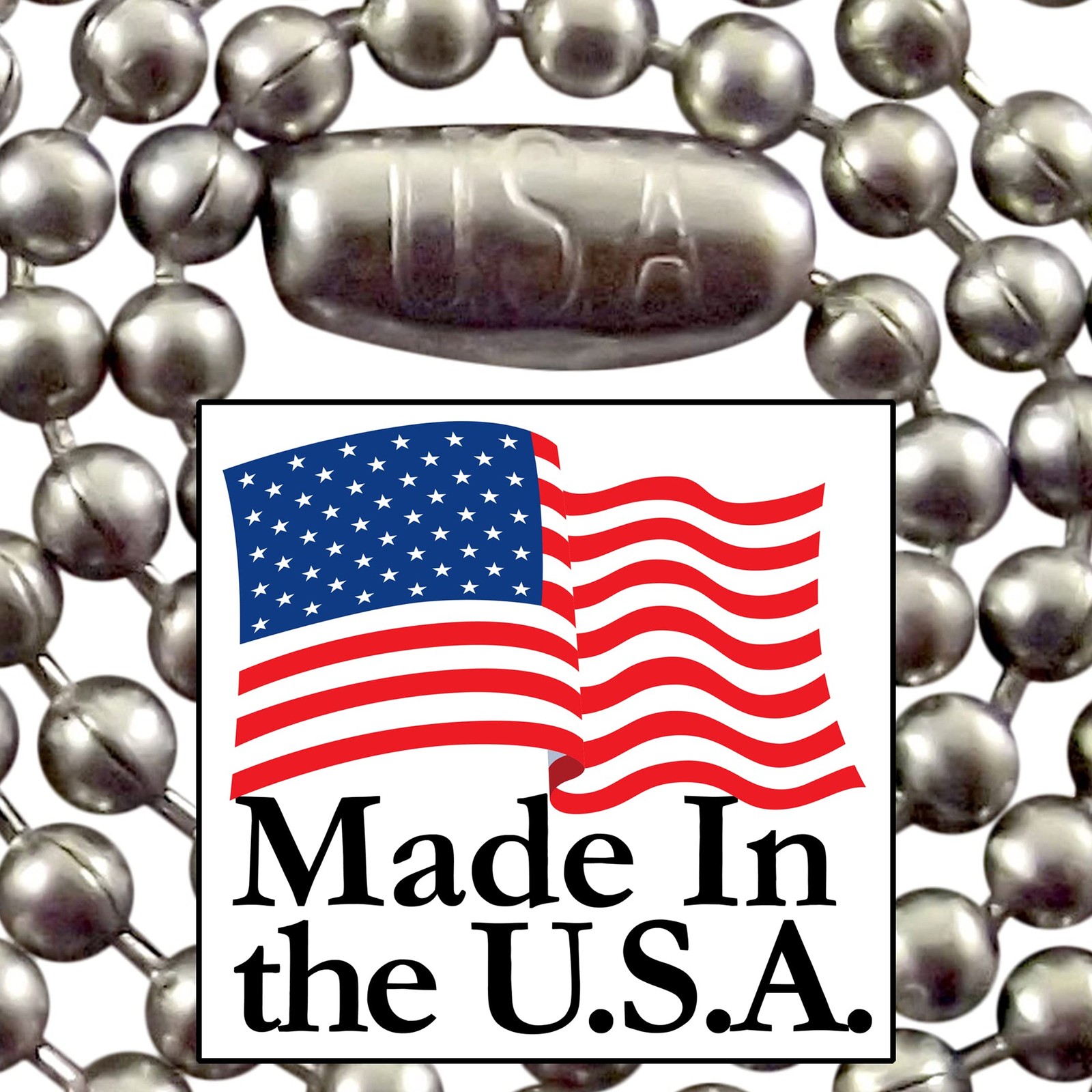 Stainless Steel Military Dog Tag Chain Set, 27 inch and 4.5 Ball Silver