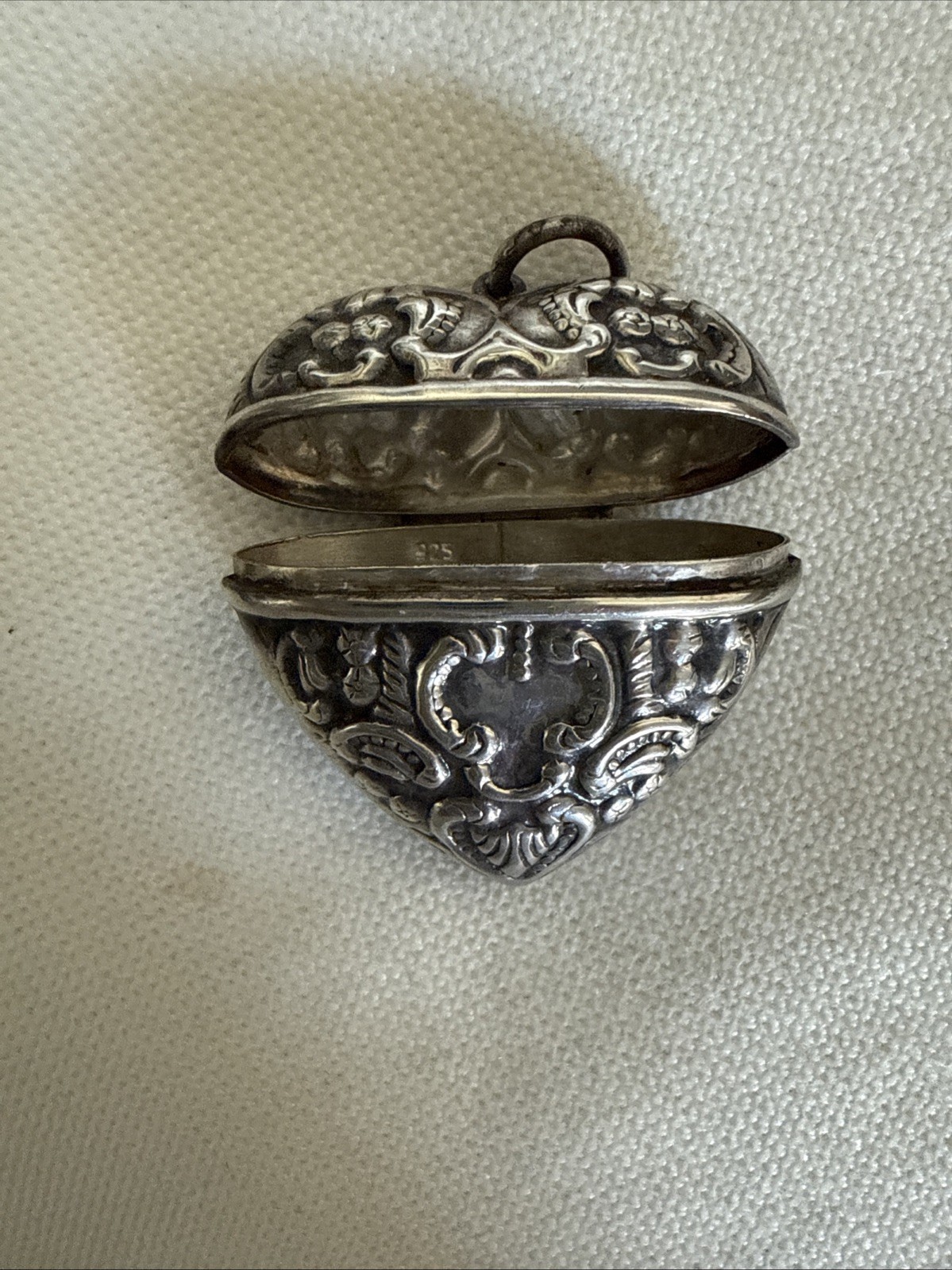 Sterling Silver Large Hinged Heart Repousse Vintage Pill Pendant Antique