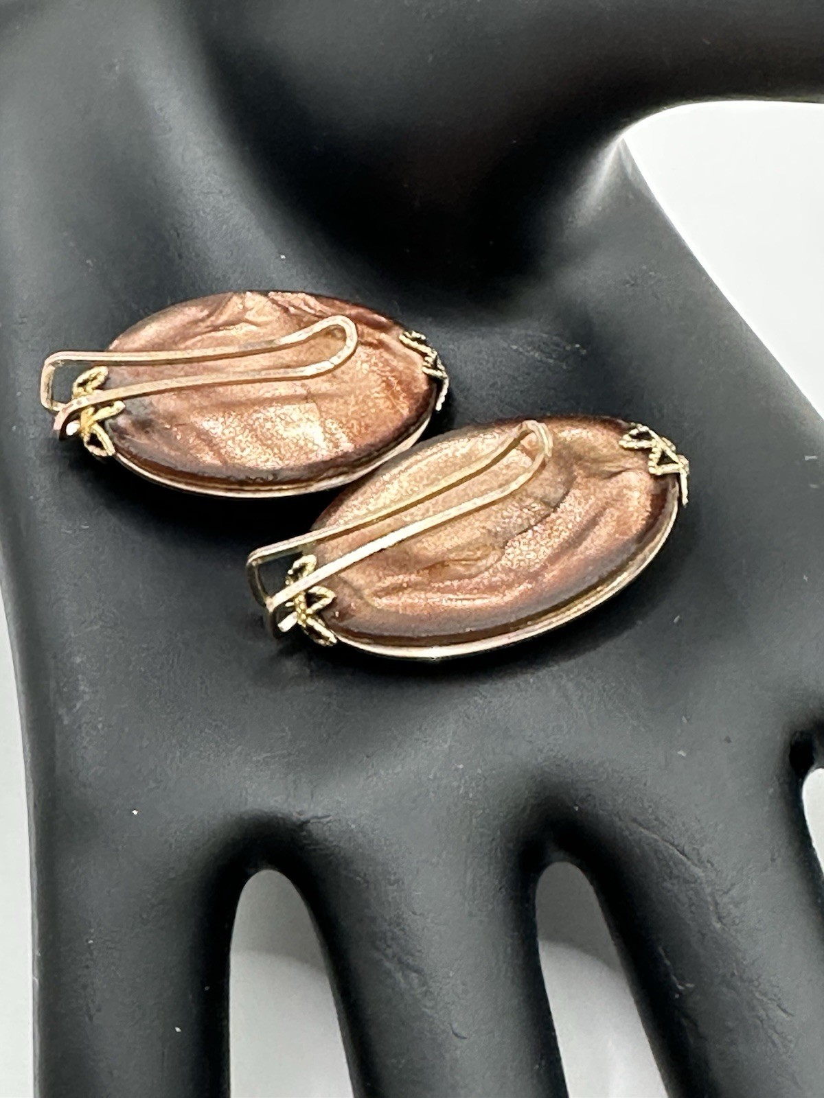 Vintage Hillcraft Earrings Copper Gold Shimmer Lucite Slip-On
