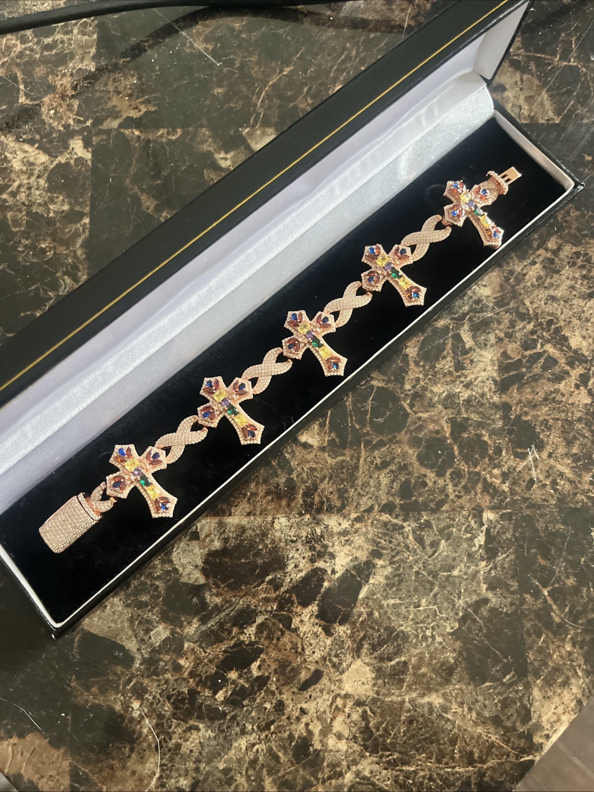 Moissanite Sterling silver Cross Infinity Bracelet 8 In