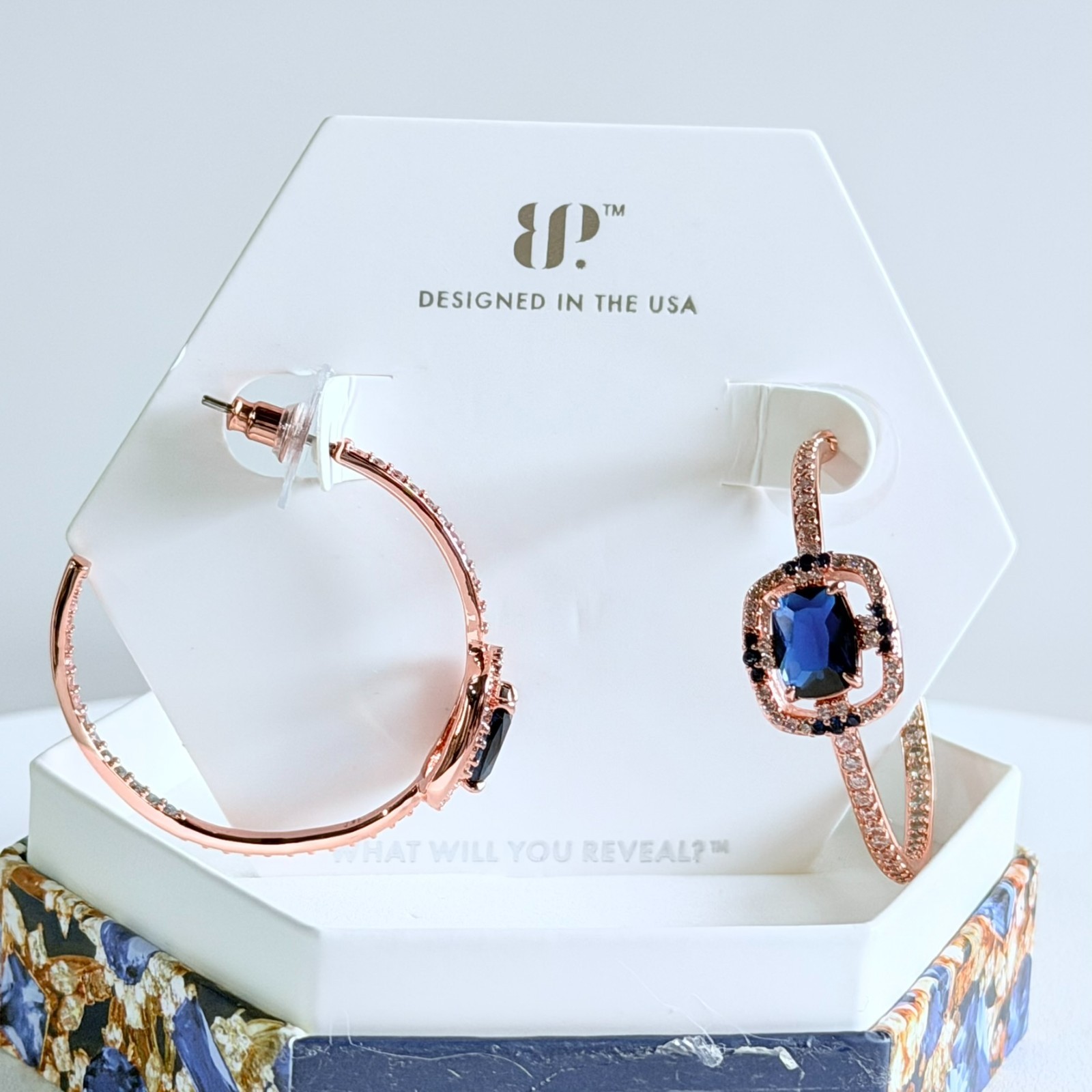 Bomb Party September Earrings “More Than Myth” Lab Created Sapphire on Rose Gold