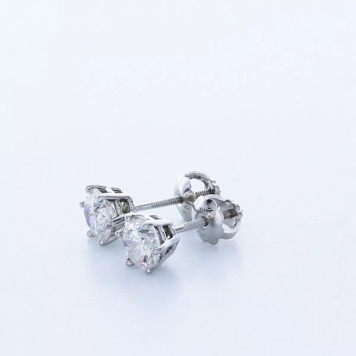 Stud Earrings Solid 14K White Gold Classic 1.03 CT Round Natural Diamond F SI1