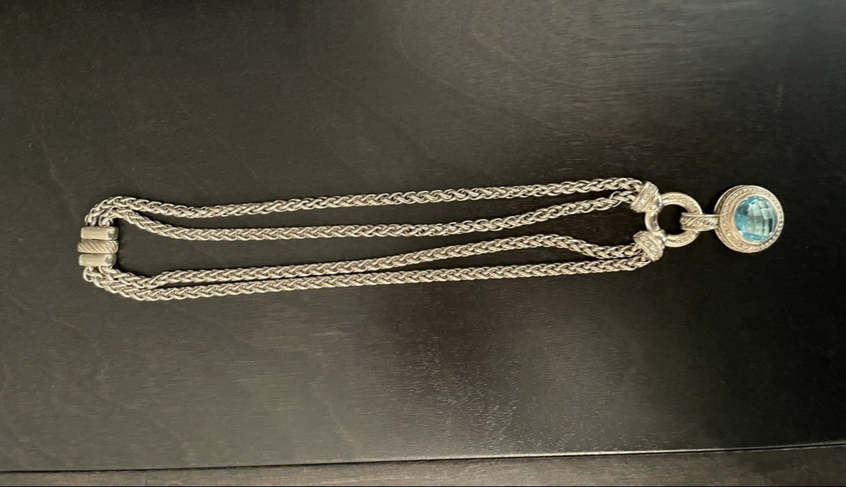 David Yurman Sterling Silver 925 Blue Topaz Diamond Bezel Cable Necklace