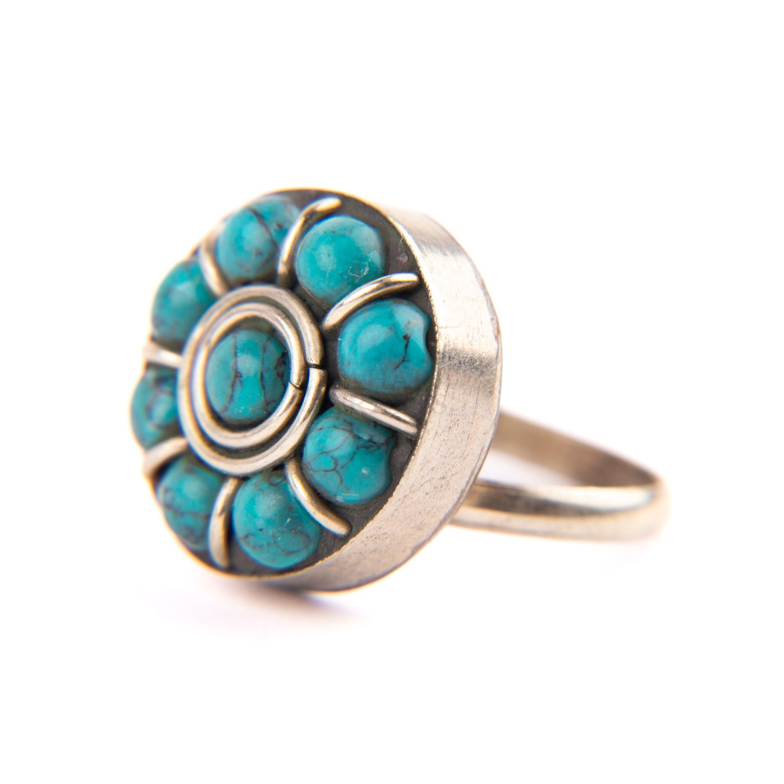 Tibetan Ring, Turquoise Beads, Handmade Nepali Jewelry, Artisan Ethnic Ring