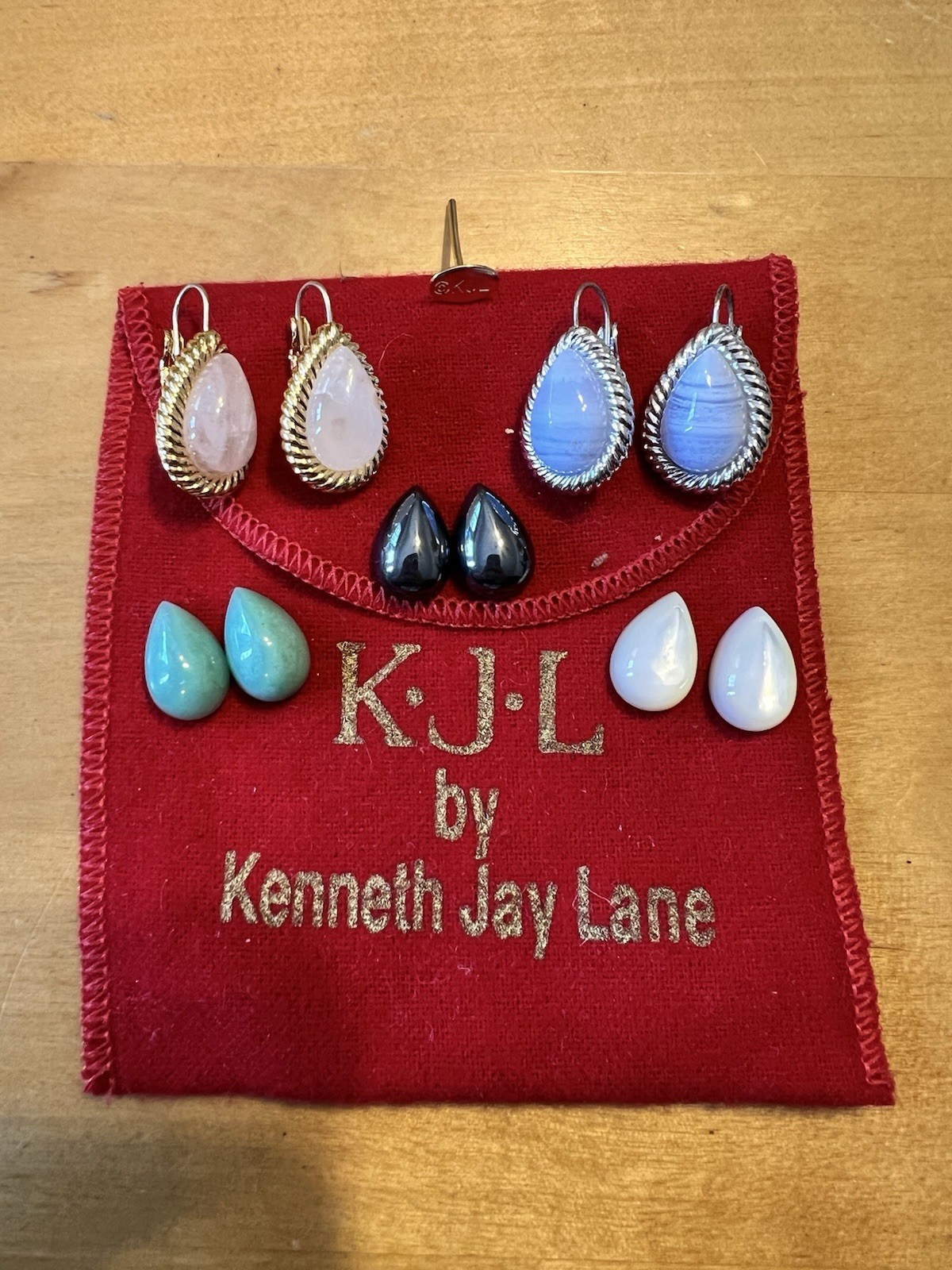 KJL Kenneth Jay Lane interchangeable Pear Shape Gold & Silver Tone Earrings 7307