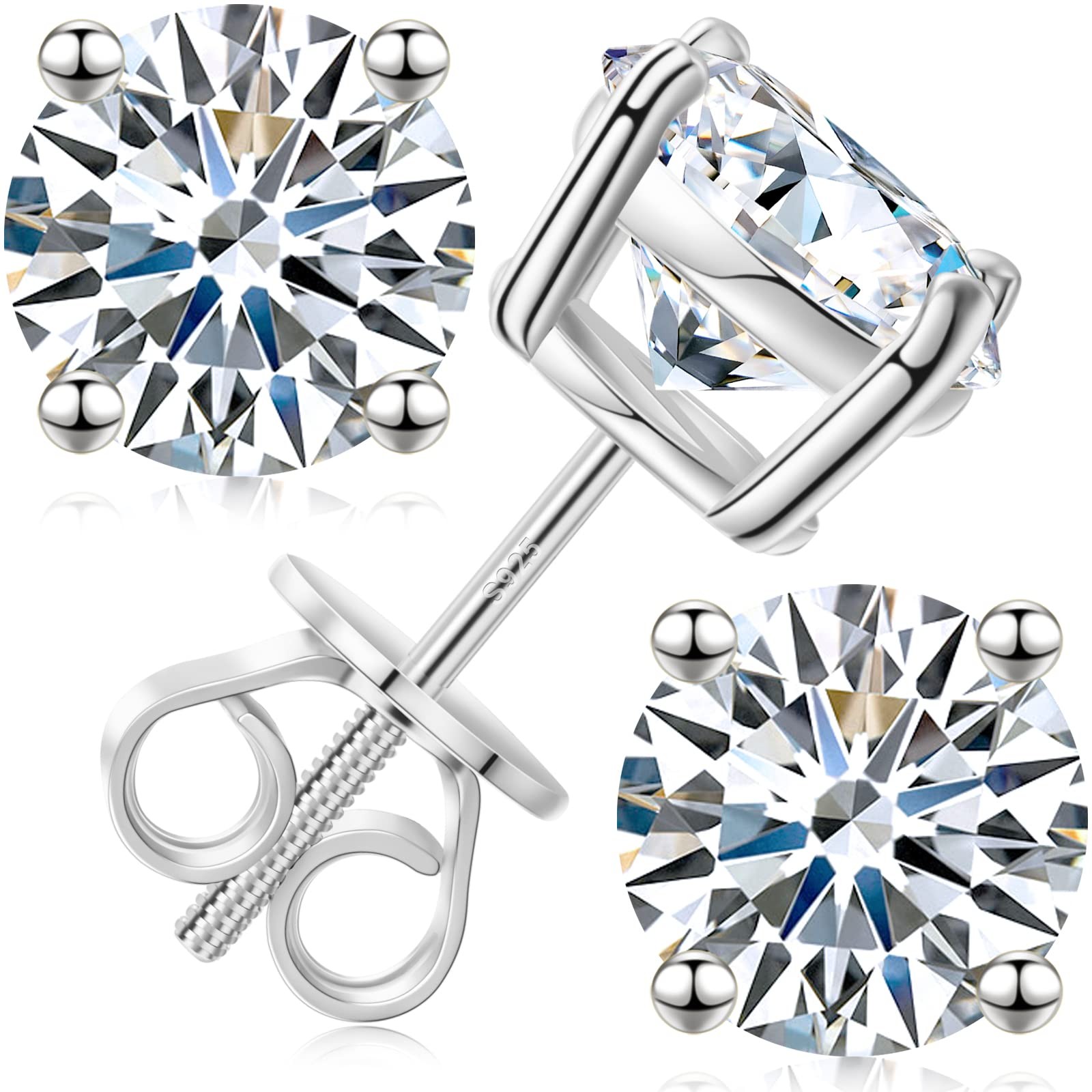 Moissanite Stud Earrings Screw Back 3-10mm 0.2ct-8.0ct 18K White Yellow Rose …