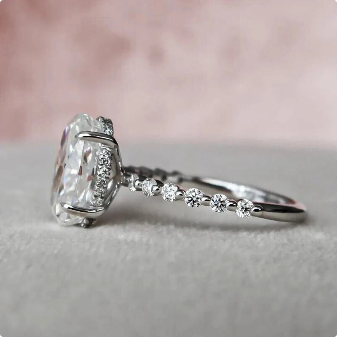 Oval Shape 2.25Ct Diamond White Gold Finish Engagement Ring Simulated Size 6.5