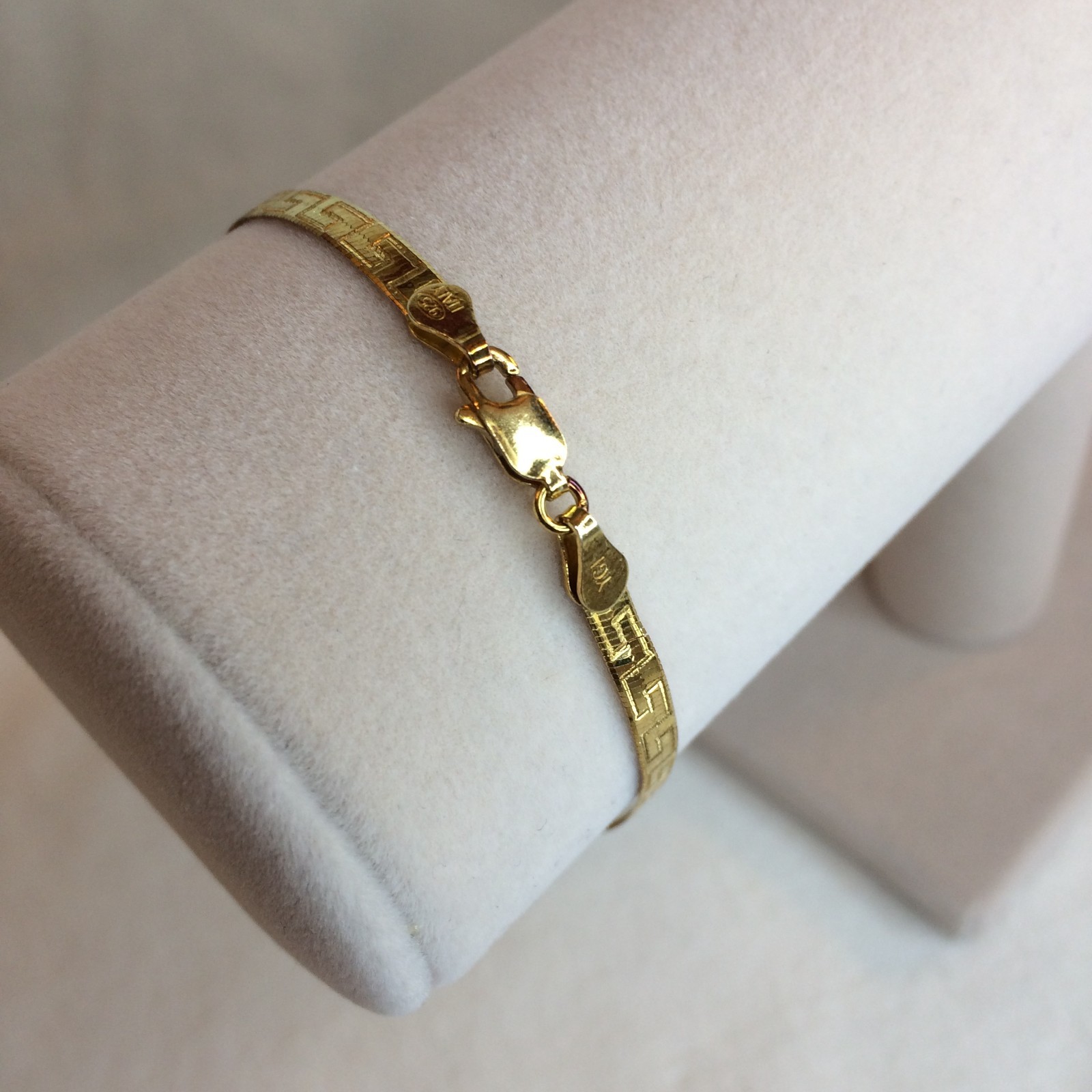 18K yellow gold over sterling silver 3.6MM Greek key herringbone bracelet NEW