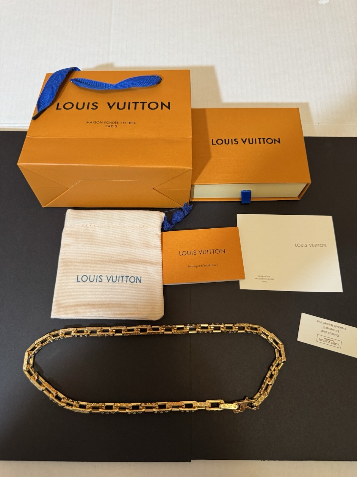 Louis Vuitton Gold Tone Monogram Chain Necklace 23.5” / 60 cm