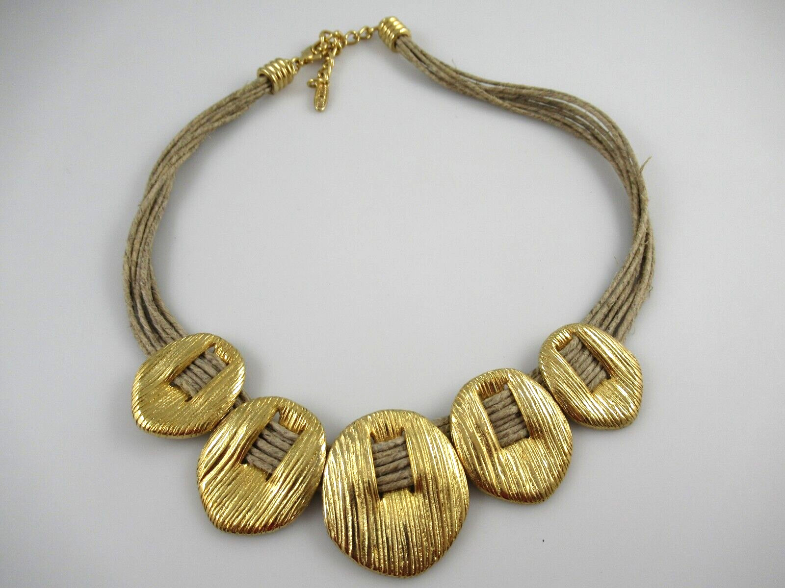 Signed David Grau Gold Tone Pendants on Cord Necklace 17 to 19-1/2″