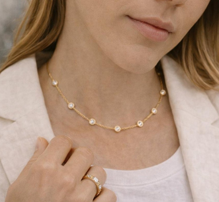 Best Seller ! Natural Diamond Bezel Set Necklace For Bridal Gift 14k Yellow Gold
